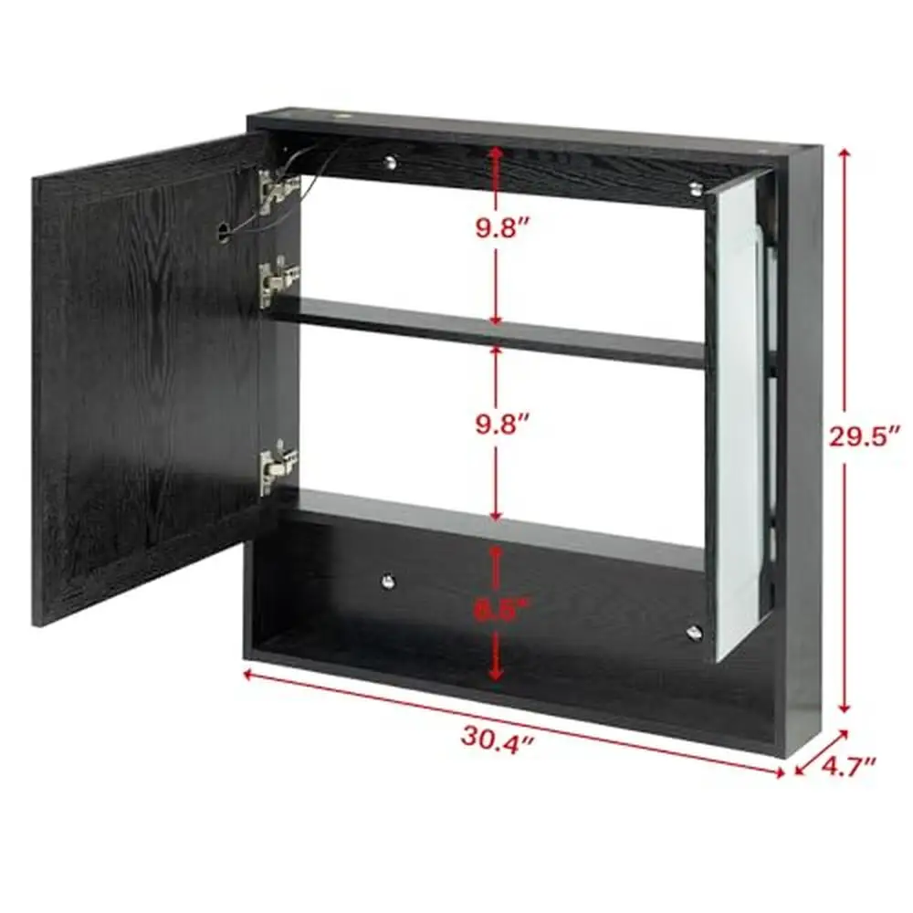 HOWall-Lumières LED pour armoire à médicaments à 2 portes, miroir de dél'offre buage encastré, charnières en bois noir à fermeture douce, respectueux de l'environnement, facile