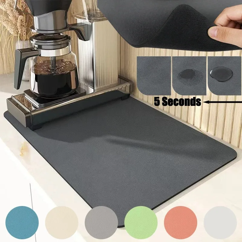 Super Absorbent Coffee Dish Drying Mat Kitchen Tableware Impermeable Drainage Mat Heat Insulation Non-slip Pad Tableware Mats