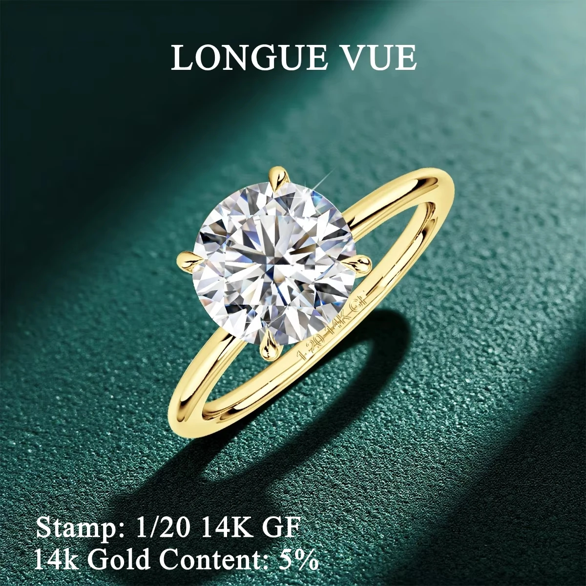 

2 Carat Never Fading 14K Gold Filled Solitaire Moissanite Ring Solid Women Wedding Band Engagement Gift Hypoallergenic Jewelry