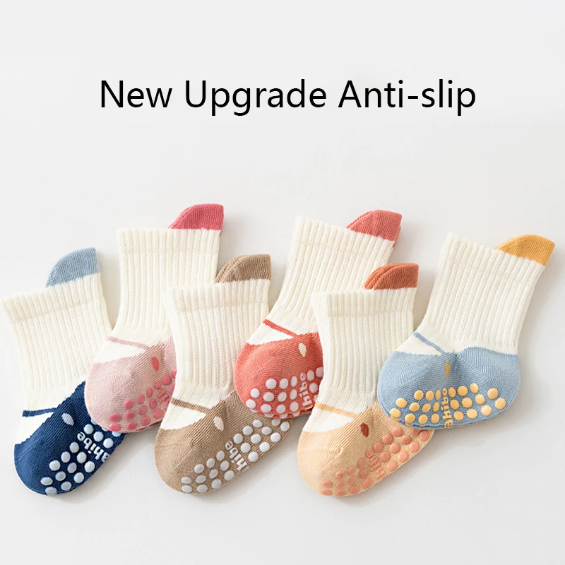 3/6 أزواج من الجوارب الأرضية للأطفال مع مقابض جوارب قطنية غير قابلة للانزلاق للأطفال الصغار من عمر 0 إلى 5 سنوات