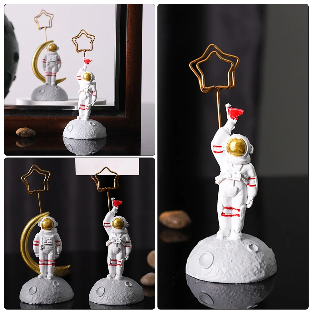 4Pcs Resin Astronaut Desktop Ornament Photo Clips for Notes Cards Holder Business Card Display Home Decor Memo Clip