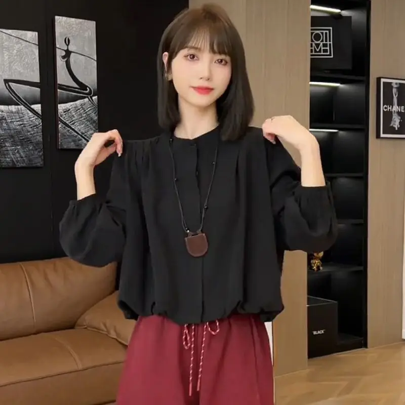 

Simplicity Long Sleeve Solid Loose Vintage Blouse Spring Autumn New All-match Office Shirt Tops Casual Elegant Women Clothing