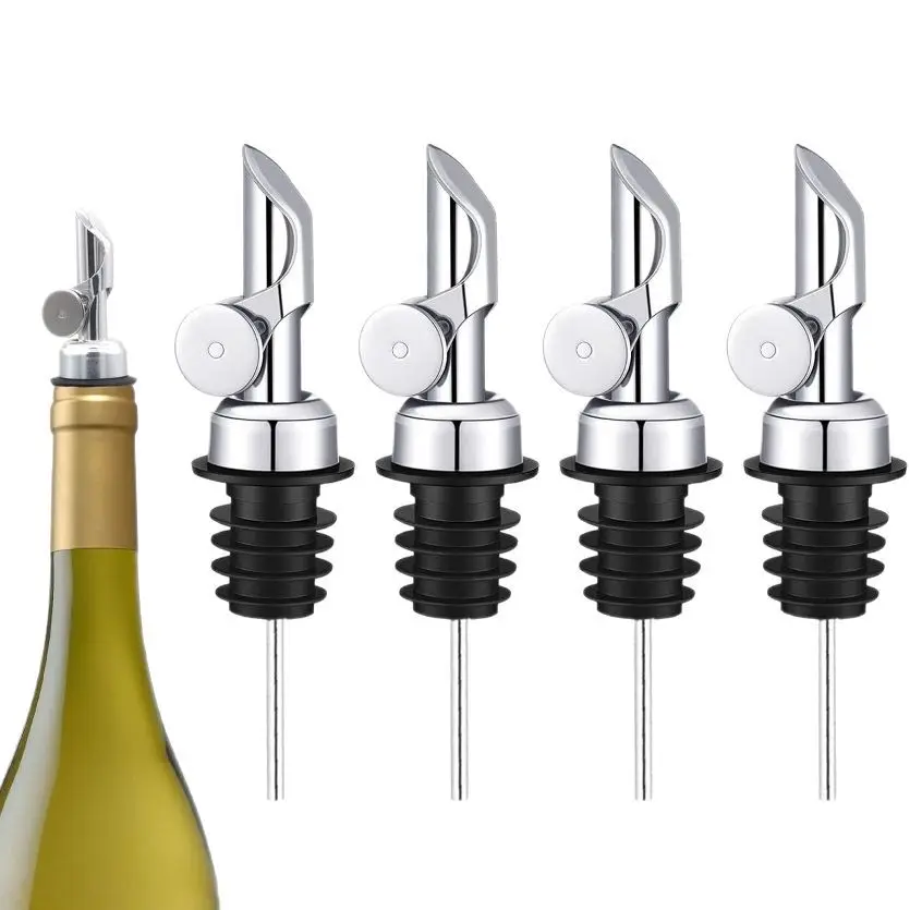 Oil Bottle Stopper Rubber Lock Plug Seal Leak-proof Self Closing Olive Oil Dispenser Stainless Steel Spout Wine Bottle Pourer