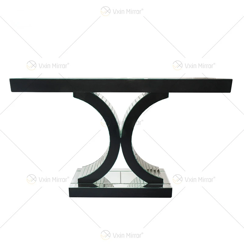 Mirror entryway table, console table, glass furniture, entryway table, living room, against the wall, end viewing table