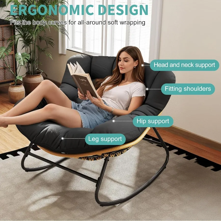 Oversized balanço ao ar livre indoor 450lbs capacidade de peso vime rattan ovo espreguiçadeira com cushiollWeather pátio para varanda gar