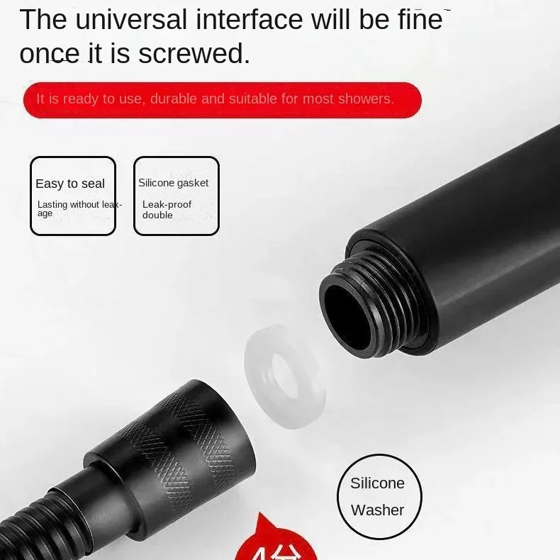 Tuyau d'eau de jardin en acier inoxydable noir, tuyau de douche, tube flexible, anti-enroulement, accessoires HOAccessrespiration, 1.5 m, 2m