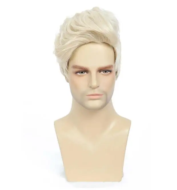 Parrucche sintetiche da uomo parrucca bionda corta Pixie Cut Layered Nature capelli finti traspiranti per maschio Daily Cosplay Party resistente al calore