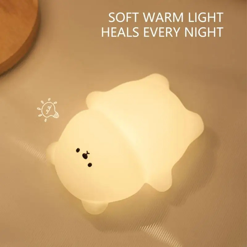 قابلة للشحن الدب سيليكون أضواء الليل التحكم باللمس عكس الضوء LED مصباح السرير نسيج السيليكون للأطفال غرفة الحضانة P9YB