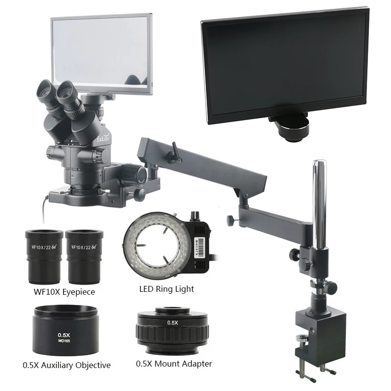 3.5-45X Simul-Focus Trinocular Stereo Microscope 1080P HDMI Measurement Camera Integrated 11.6