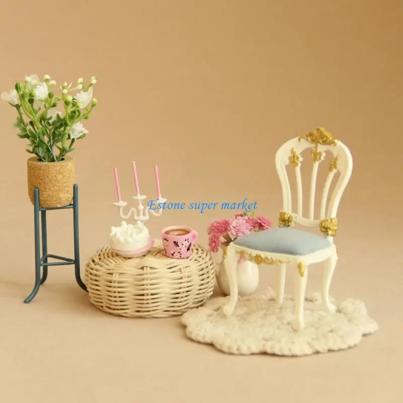 

090B Изысканные европейские мини-кукольные домики-стулья подходят для небольшого предмета мебели масштаба 1/12