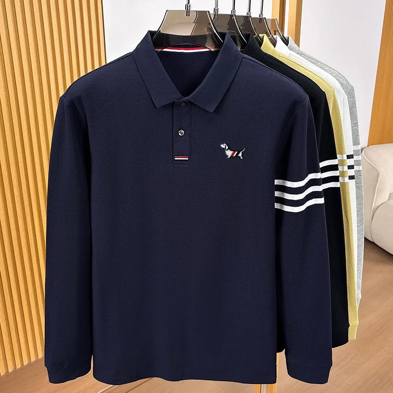 Bestseller 100% Baumwolle Herren Langarm-Poloshirt mit Kragen, Knöpfen und Hundestickerei, Neue Herbst-Winter-Oberteile, Freizeitkleidung für Männer – Detail 7