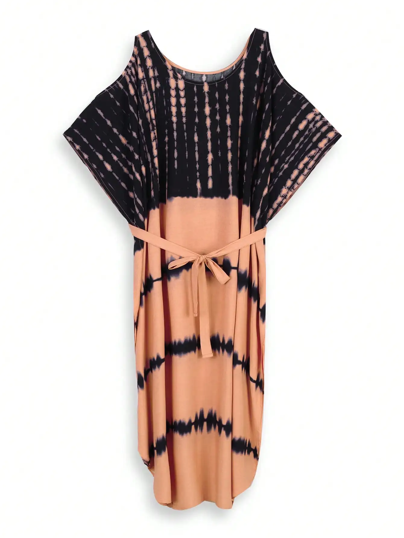 Sexy Strapless Gestreepte Tie Dye Print V-Hals Strand Maxi Jurk 2024 Zomer Vrouwen Plus Size Kaftan Badmode Bikini Cover-Ups Q1244