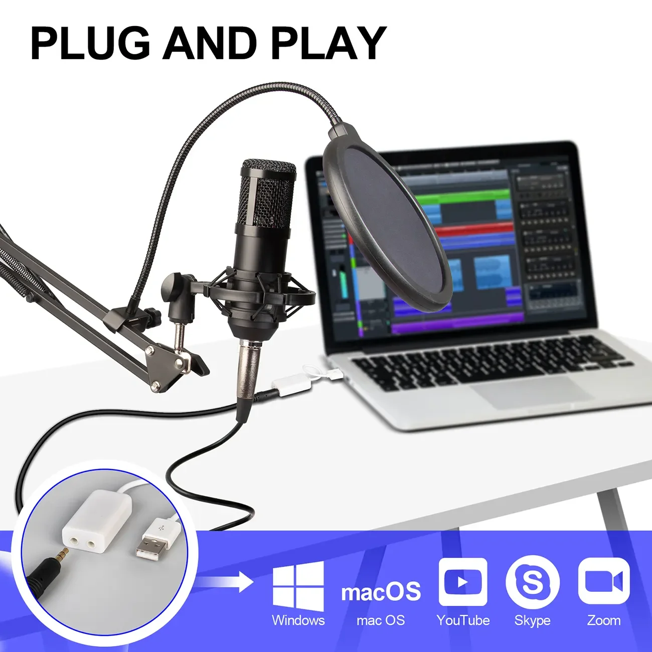 

Singing Metal Wired Microphone Set Portable Headset Karaoke Audio Recording For Live Broadcast Games Computer