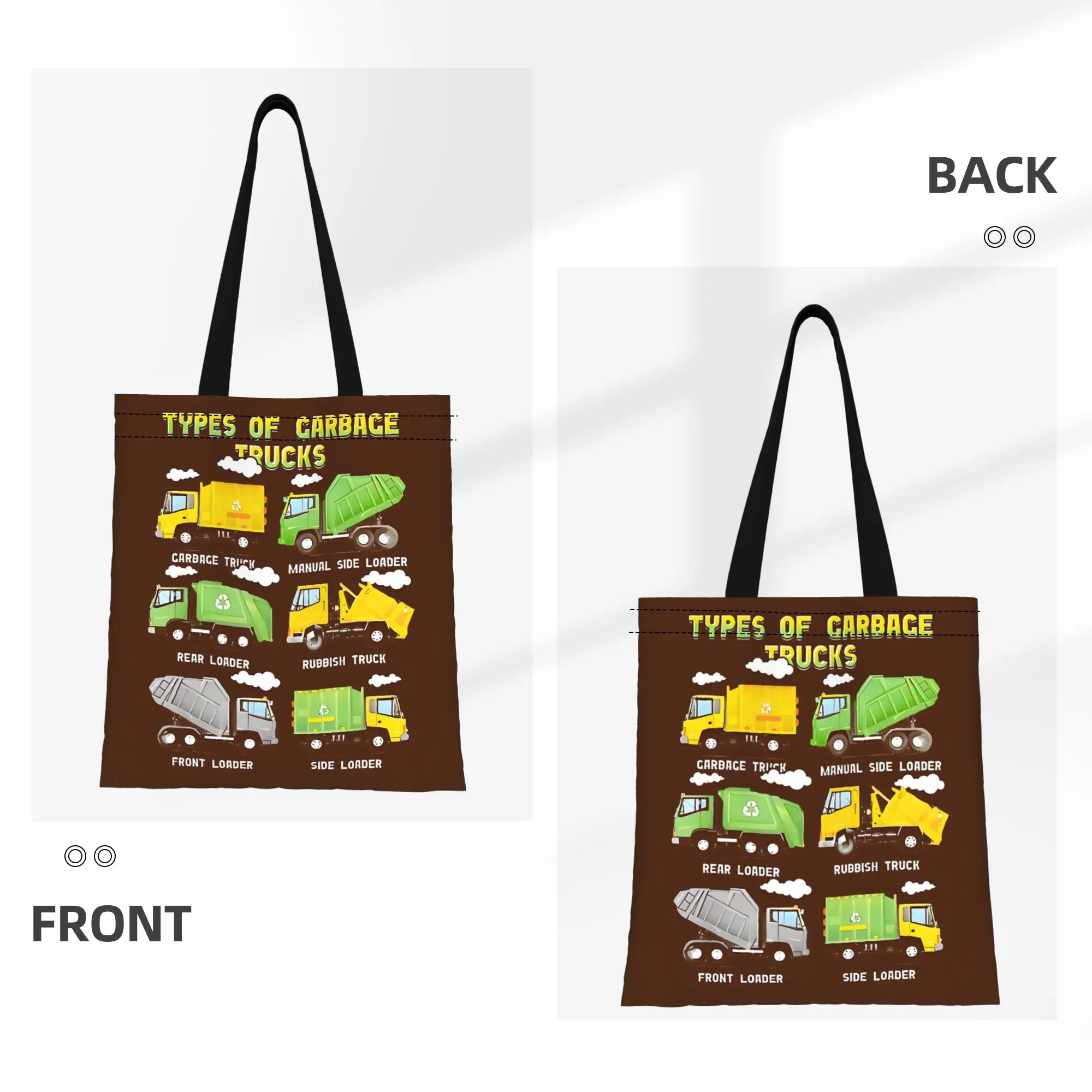 Garbage Truck Collection For By Merch Construction vehicle Canvas Tote Bag for Shopping Outdoor Heavy Duty Shoulder Handbag