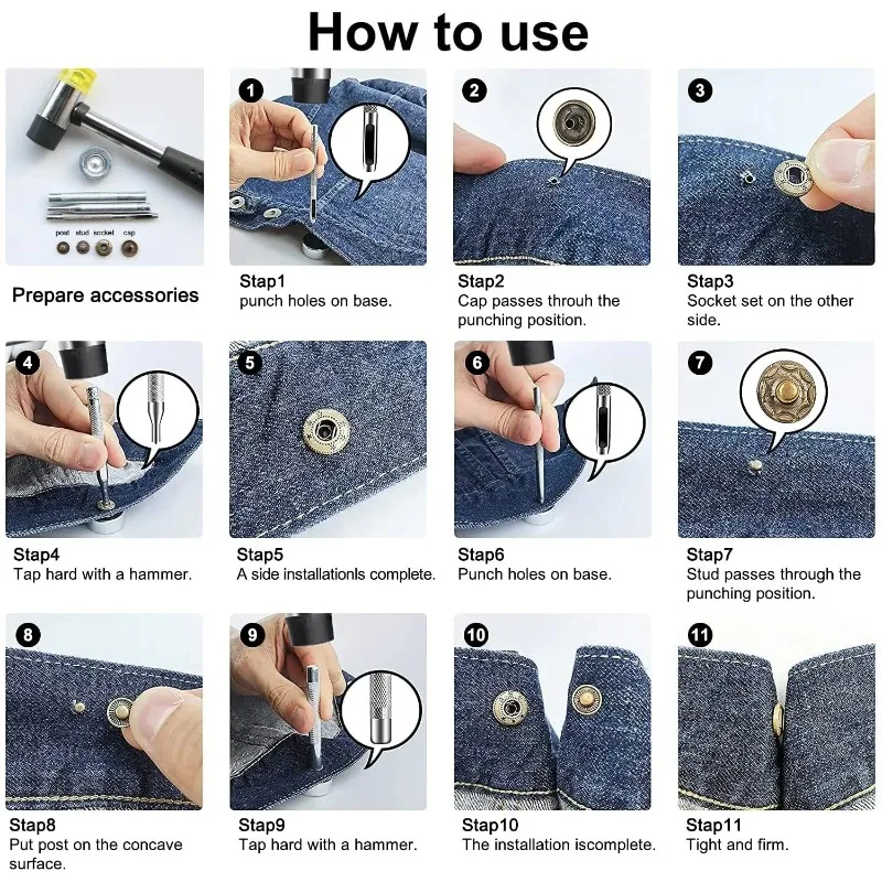 120 Sets 4 Colors Copper Push Button Snap Fasteners Set With Rubber Hammer Push Button Pliers 12 mm For DIY Sewing Boxed Sets