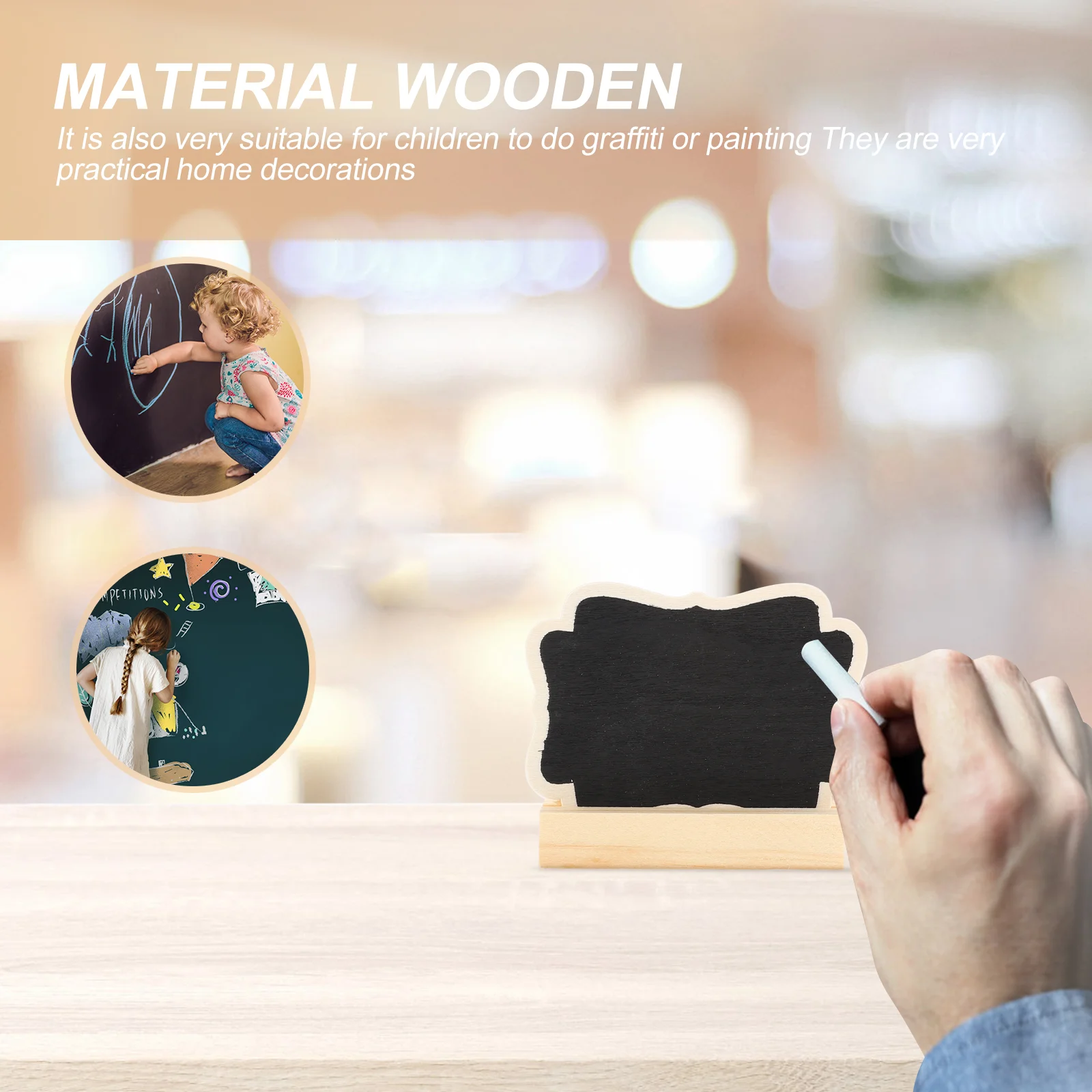 10 Sets Small Blackboard Chalkboard Sign Bar Counter Wood Tabletop with Base Writing Boards