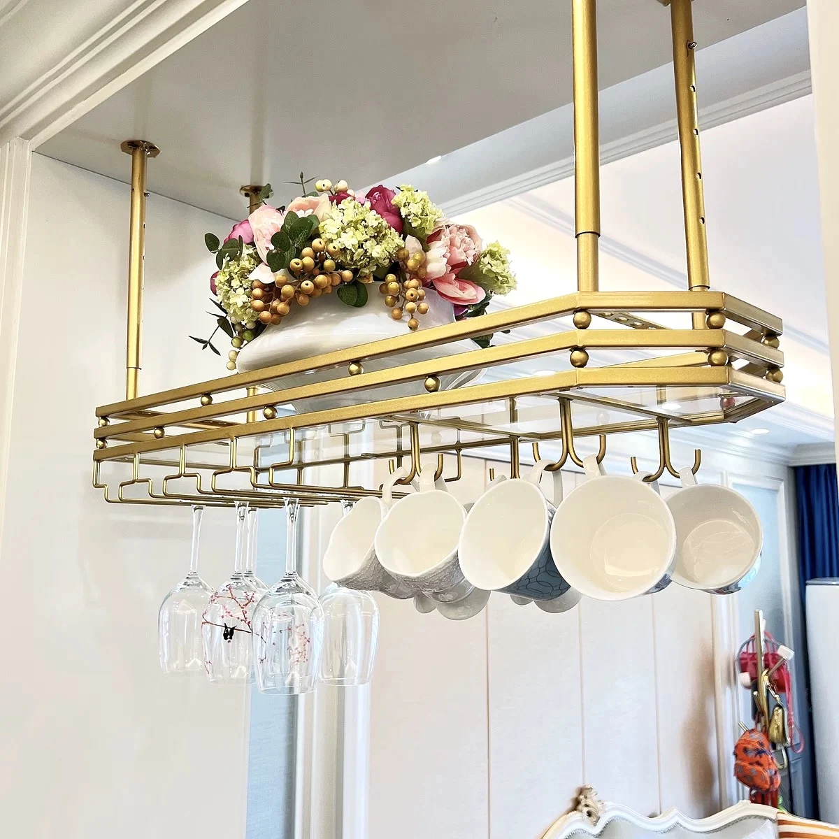 Luxury Red Wine Cup Holder Hanging Bar Rack for Household Hotel kitchen accessories Kitchen Storage  Saving Space