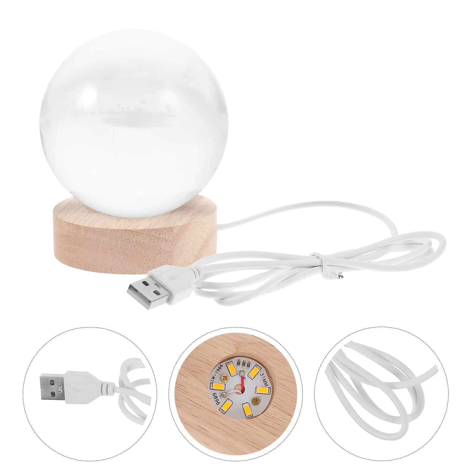 

1Set Crystal Ball Night Lamp Wooden Base Decorative Night Light Warm Glow Bedside Bedroom Room Decor Crystal Ball