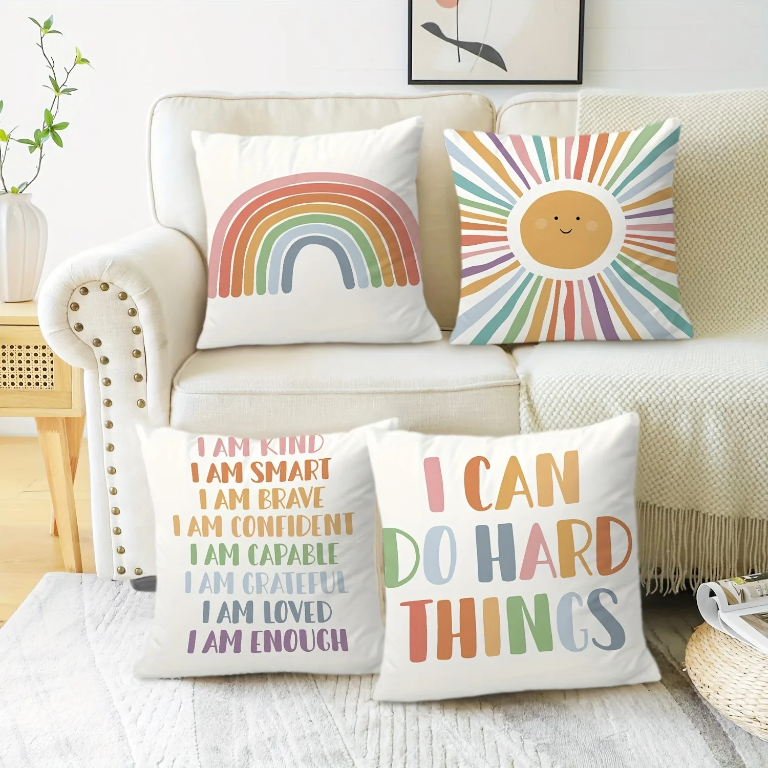 Pillow Cases Pillow Cases Embroidered Cartoon rainbow sun pattern printing pillowcase children's room decoration home decoration