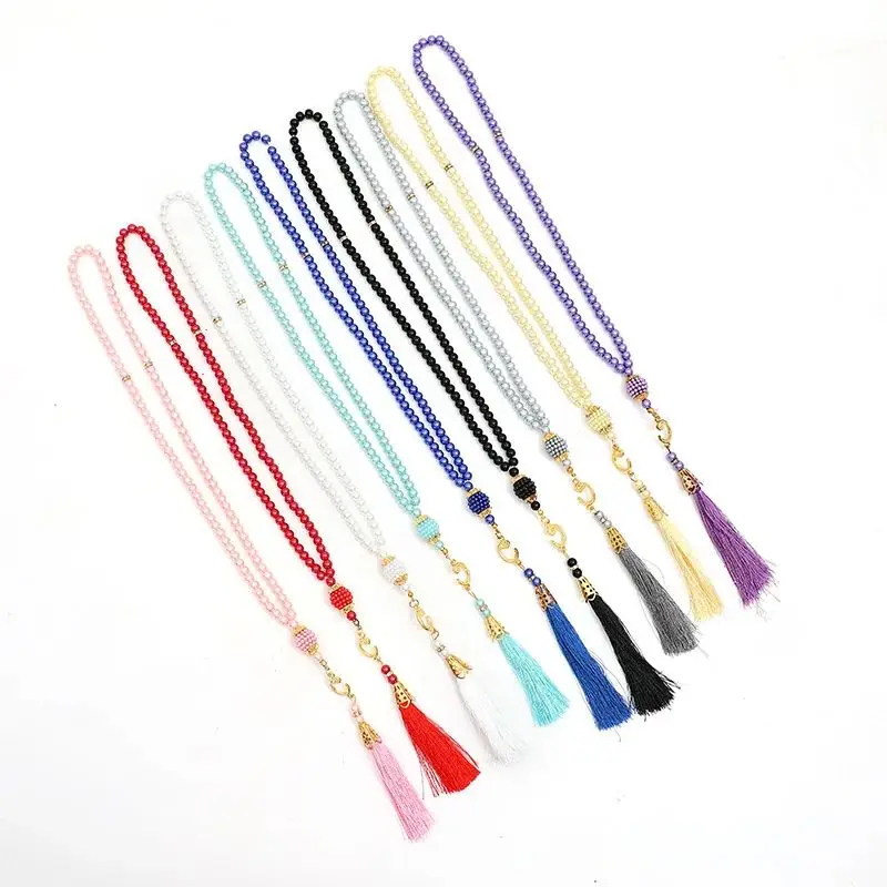 Bracelet de prière musulman 99 perles Tasbih Misbaha islamique, collier à pompon en perles, bijoux Ramadan Aïd pour femmes et hommes