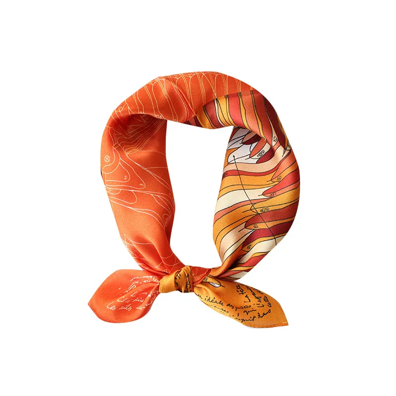 

53×53cm 100% Mulberry Silk Satin Scarf For Women Luxury Brand Square Small Size Smooth Soft Travel Shawl And Wraps Spring Autumn