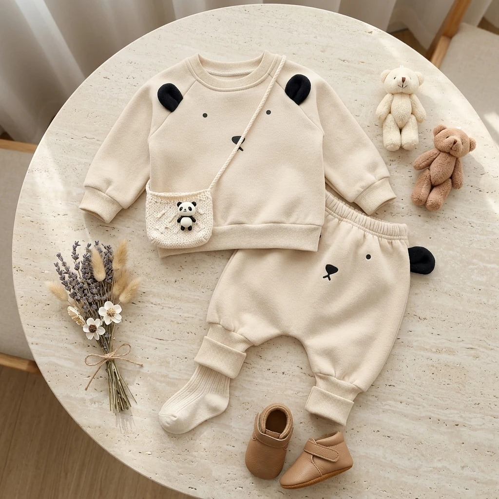 Fashion Long Pants Cute 2pcs Tops Warm Baby Clothing Long Sleeve Animal Cotton Sets Winter