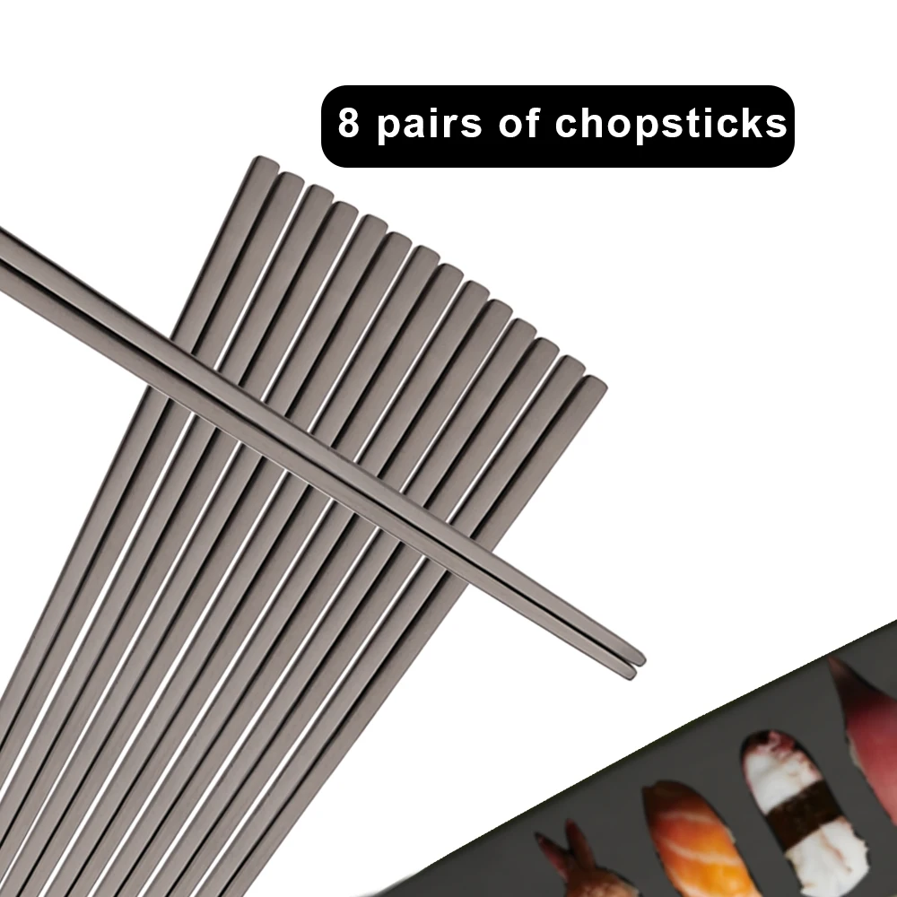 

Matte 8Pairs Black Chopsticks Tableware Reusable Non-slip Korean Chopsticks Flatware Stainless Steel Sushi Household Kitchen Set