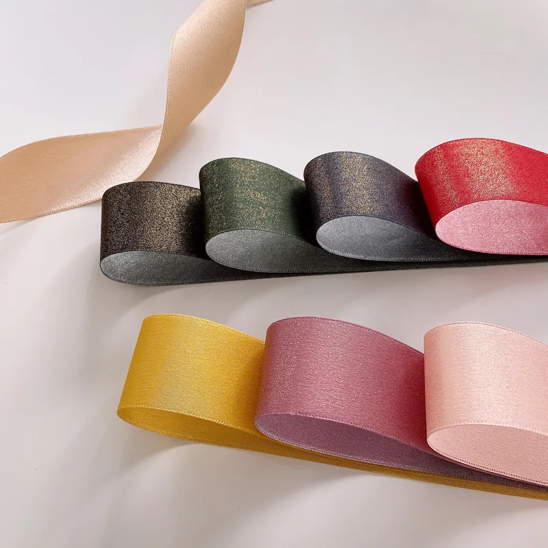 

10mm 16mm 25mm 38mm Silk Satin Glitter Ribbon Single Face Solid Color For DIY Handmade Material Gift Packing 100Yards/Roll