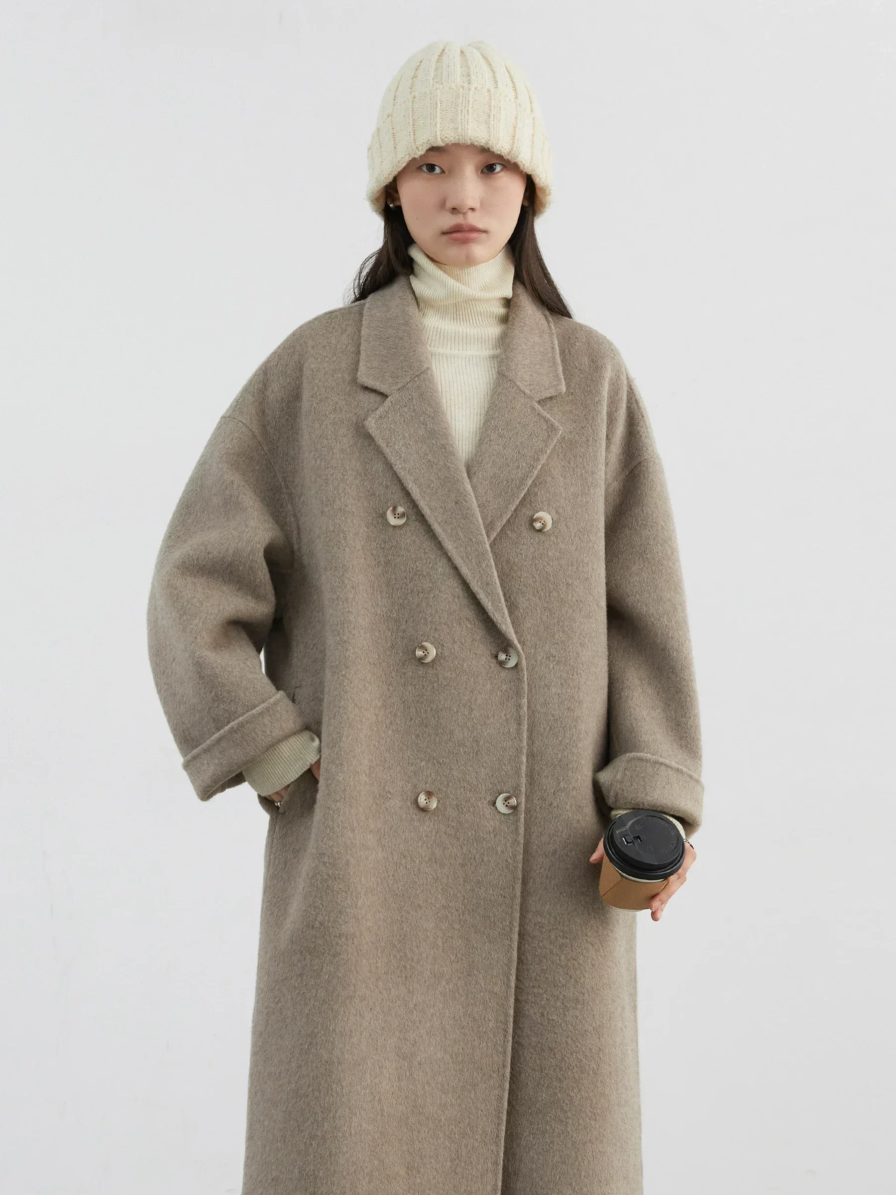 CHIC VEN Women Woolen Coat Double-breasted Basic Loose Casual Retro New Long Double-sided Female Overcoat Autumn Winter 2024