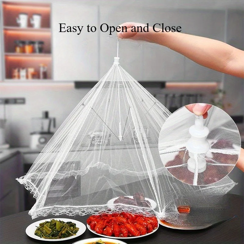 Foldable White Mesh Food Cover Tent Fly Insect Proof Portable Outdoor Food Net for Picnic Barbecue Party Camping