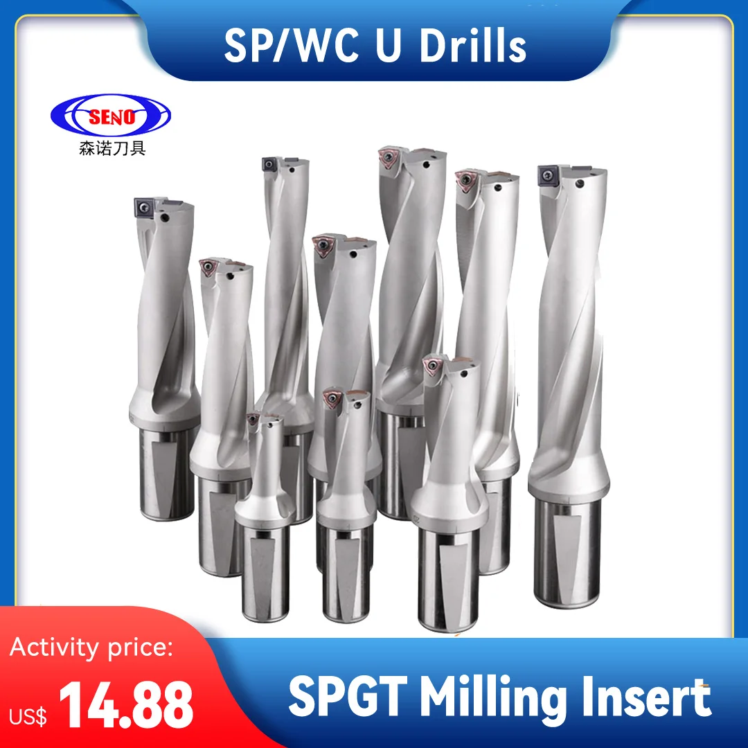 

SENO SP Series Drill Bites Insert Drill Metal Drill Bits 13mm-50mm Depth 2D 3D 4D Indexable U Drill Machinery Lathes CNC SPGT/MG