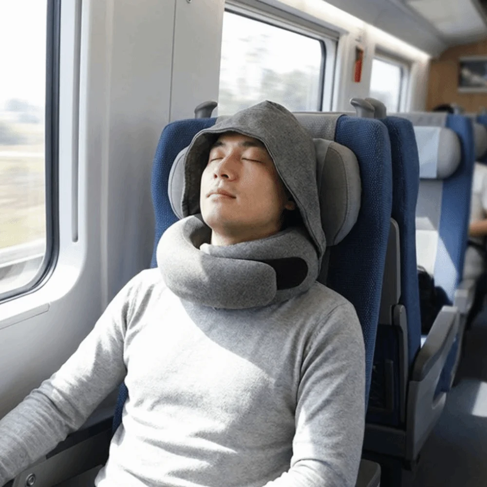 Comfortable Breathable Hooded Neck Pillow Adjustable with Storage Bag Foam Travel Pillow Soft Support Neck Cushion Commute