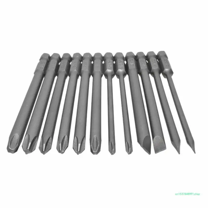 12pcs/set Alloy Steel Slotted Screwdriver Drill Bits for Head 100mm for Extra Long Hand Tools