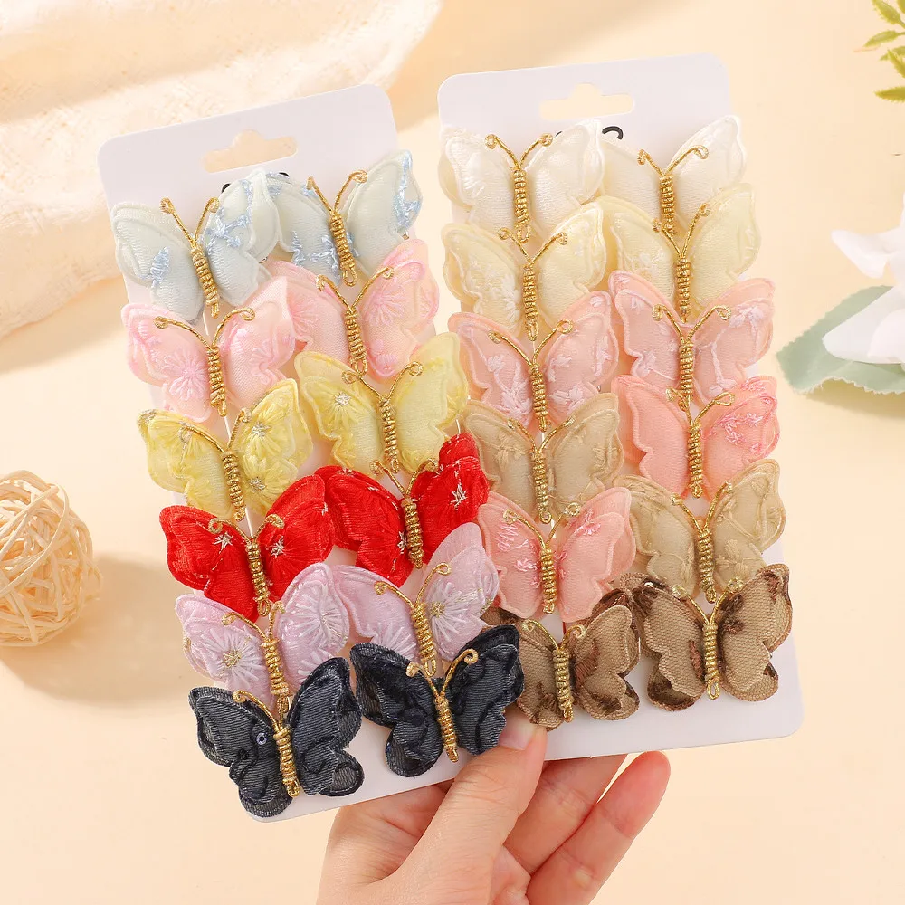 12Pcs/Set Crochet Butterfly Hair Clips for Girls Sweet Fabric Braided Headwear Girls' Hair Accessories