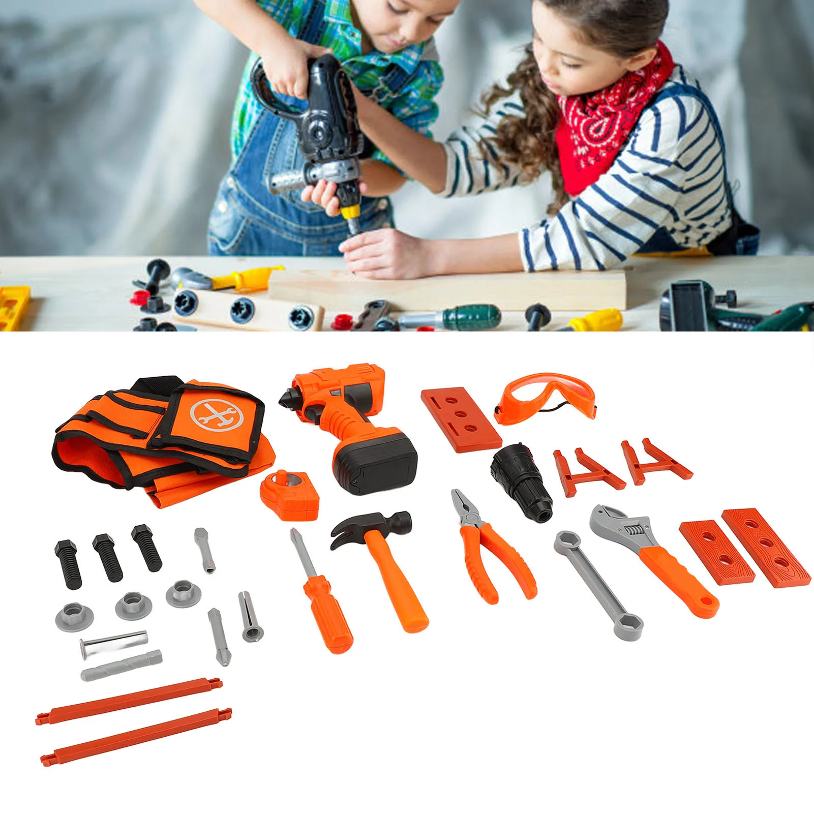어린이 도구 세트 감각 발달 전자 드릴 상상력 놀이 DIY 손 눈 조정 4-6세 어린이를 위한