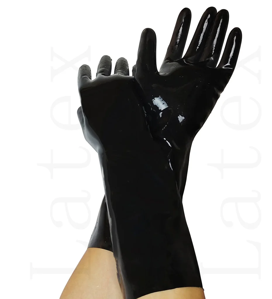 Spezielle preis manuelle customizationLatex Gummi Schwarz 100% Kurze Nahtlose GlovesGummi Handschuhe größe s-xl 0,4mm