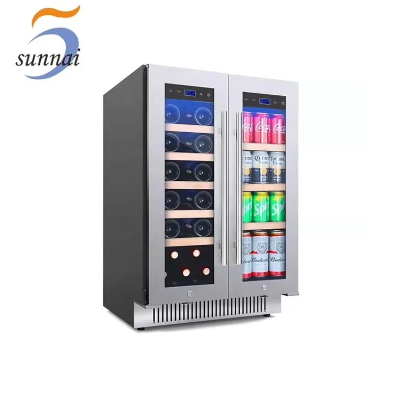 

Supplier Wholesale Outdoor Undercounter Small Double Door Dual Zone Built In Wine Bar Fridge