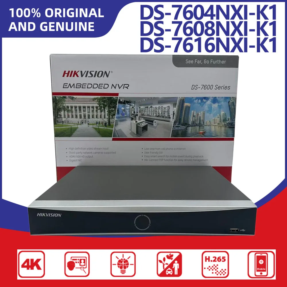 

Hikvision DS-7604NXI-K1 DS-7608NXI-K1 DS-7616NXI-K1 4/8/16CH AcuSense 4K NVR H.265+ HDMI/VGA 1SATA Up to 10TB Home Security NVR