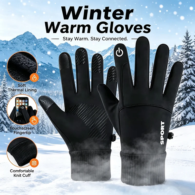 Cycling gloves Warm Full Fingers Waterproof Cycling Outdoor Sports Running Motorcycle Ski Touch Screen Fleece Gloves