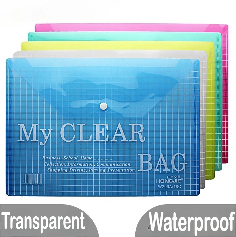

100/5 PCS A4 Transparent File Bag File Folders Information Pocket Folders Plastic Documents Filing Storage Bag Stationery