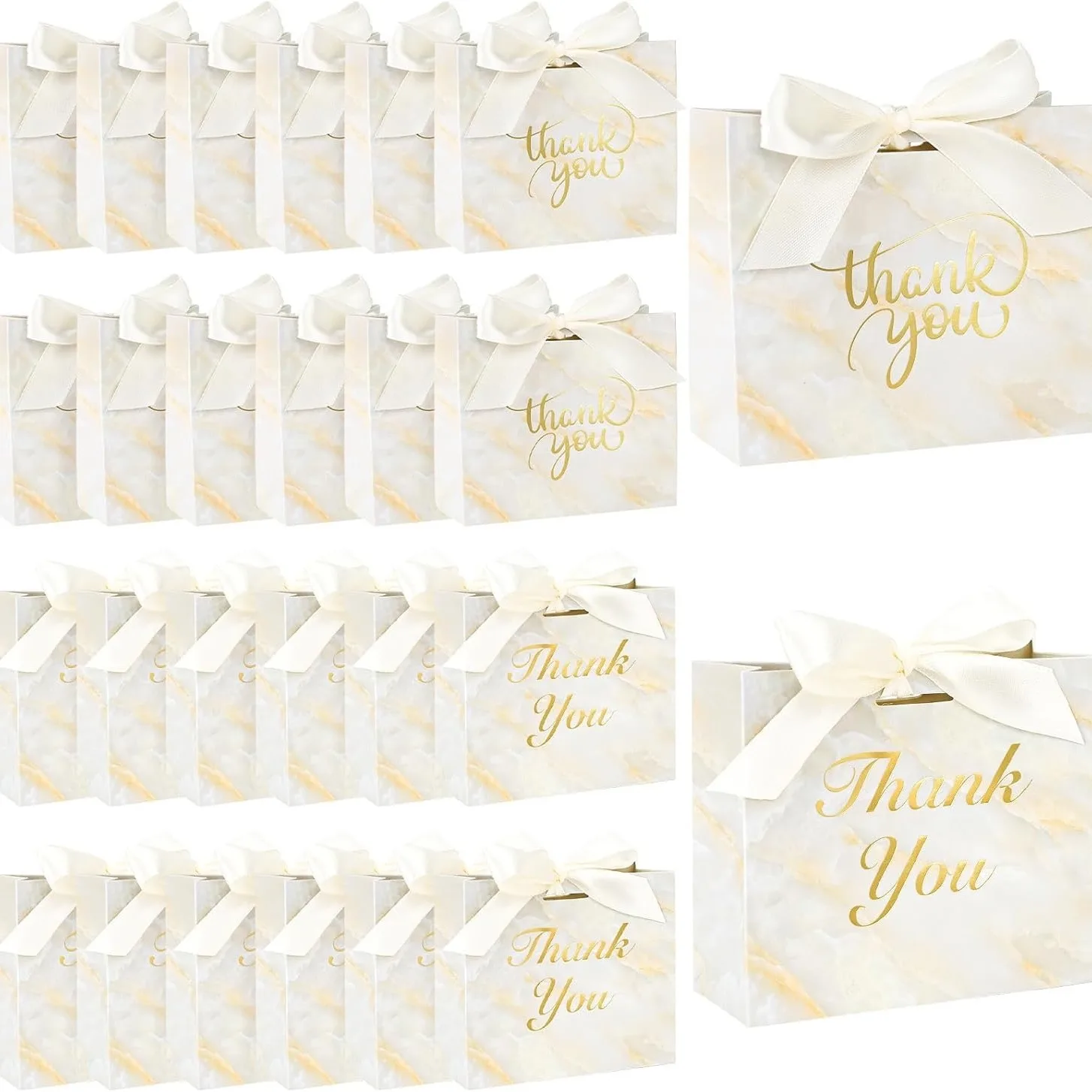 

24Pack Small Thank You Gift Bags,4.5x1.8x3.9Inches Paper Gift Bags with Ribbon Mini Gift Bags Bulk Wedding Candy Favor Box