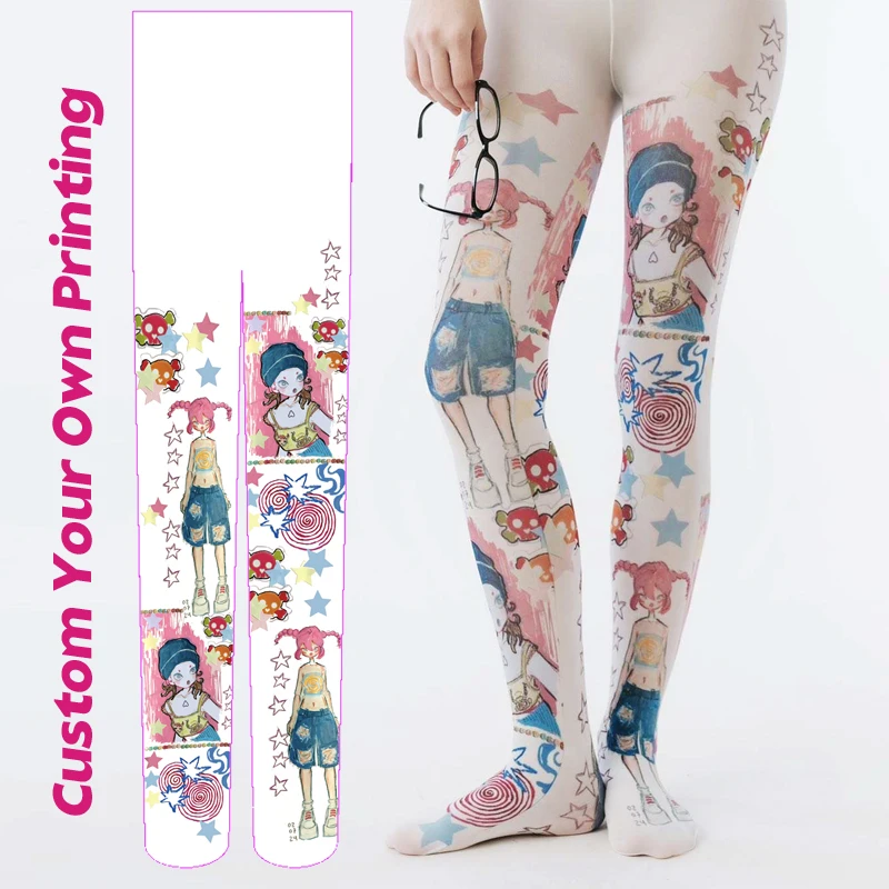 Plus Size Custom design printing logo pantyhose in sublimation personalized printed tights for woman