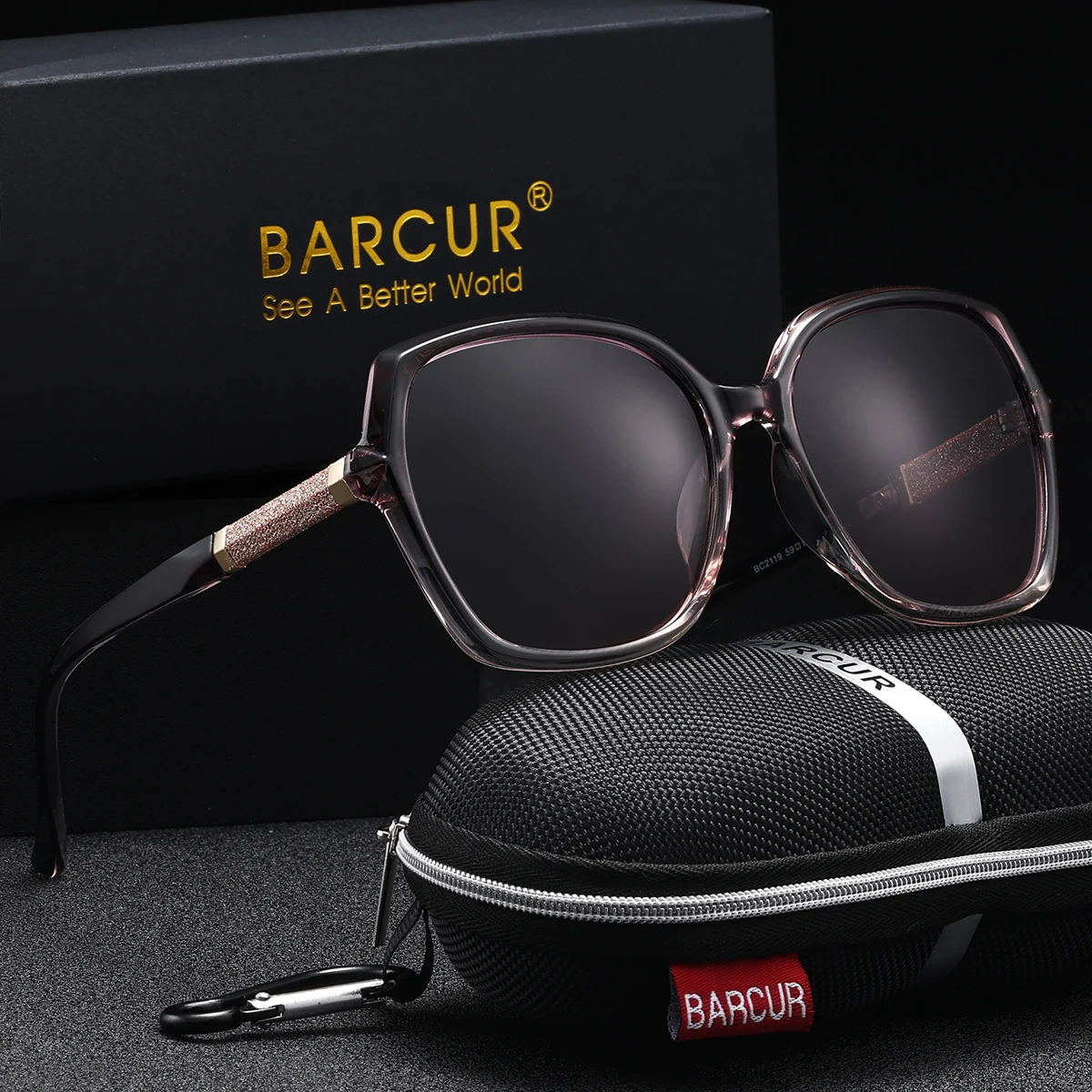 BARCUR Black Sunglasses Women Oversized Polarized Sunglasses Gradient Ladies Shades UV400 Apparel Accessories Oculos