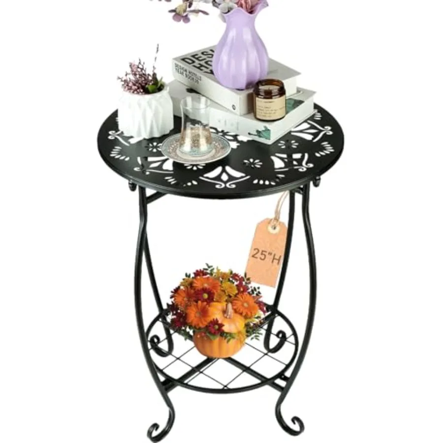 

25-дюймовый высокий приставной столик для патио, 18-дюймовый круглый металлический приставной столик, устойчивый к погодным условиям, антикоррозийный, для использования на улице и в гостиной