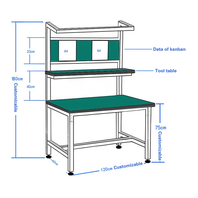 Customized Two-layer Workshop Workbench Assembly Line Operation Working Table Packing Anti-static Workbench For Factory