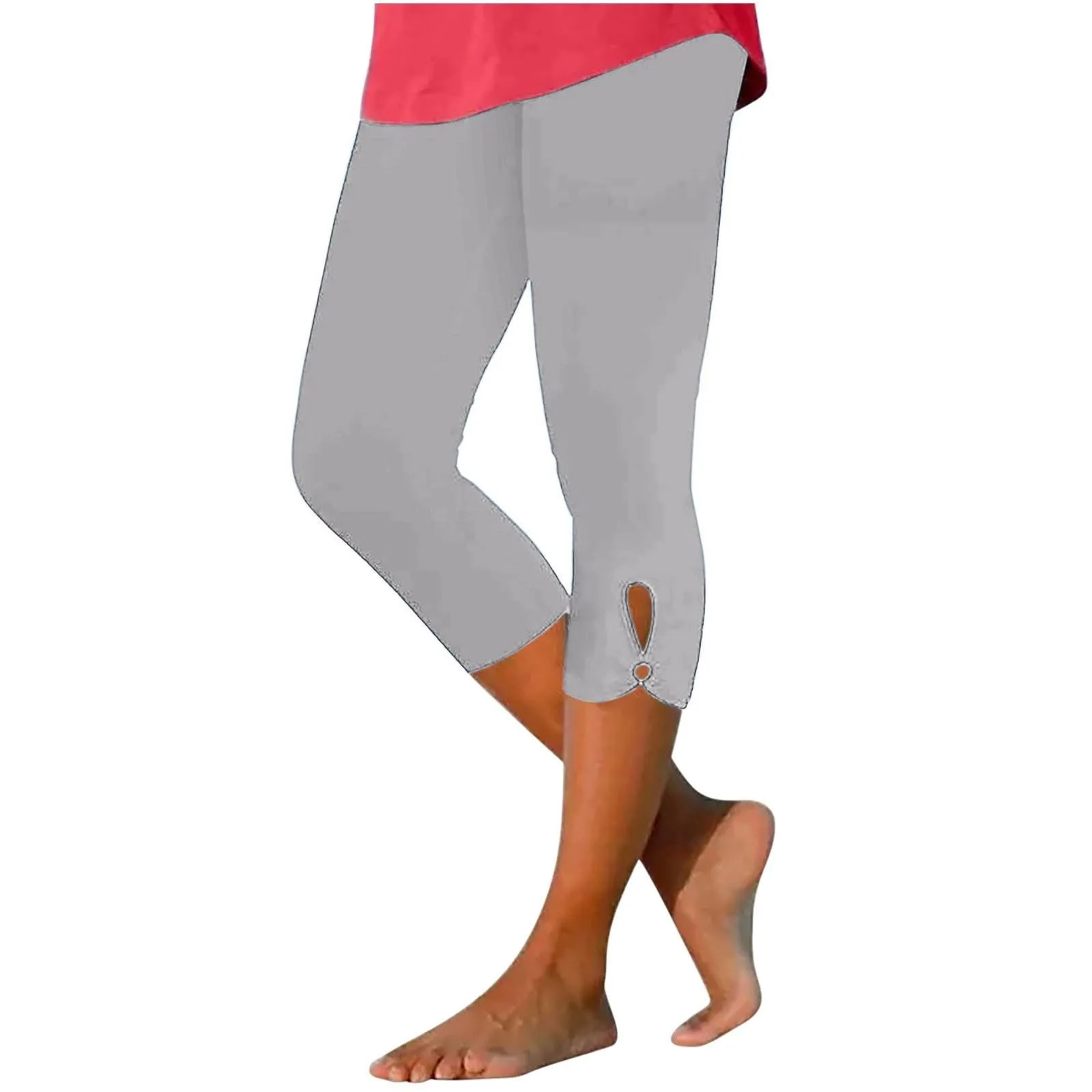 Leggings d'été élastiques pour femmes, pantalon court, taille haute, décontracté, coupe slim, fjSoft