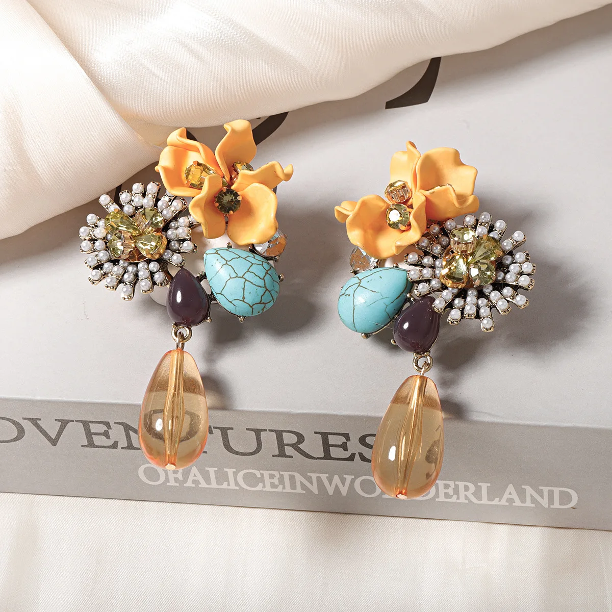 Zvoijio New Personalized Trendy Resin Flower Water Drop Long Earrings
