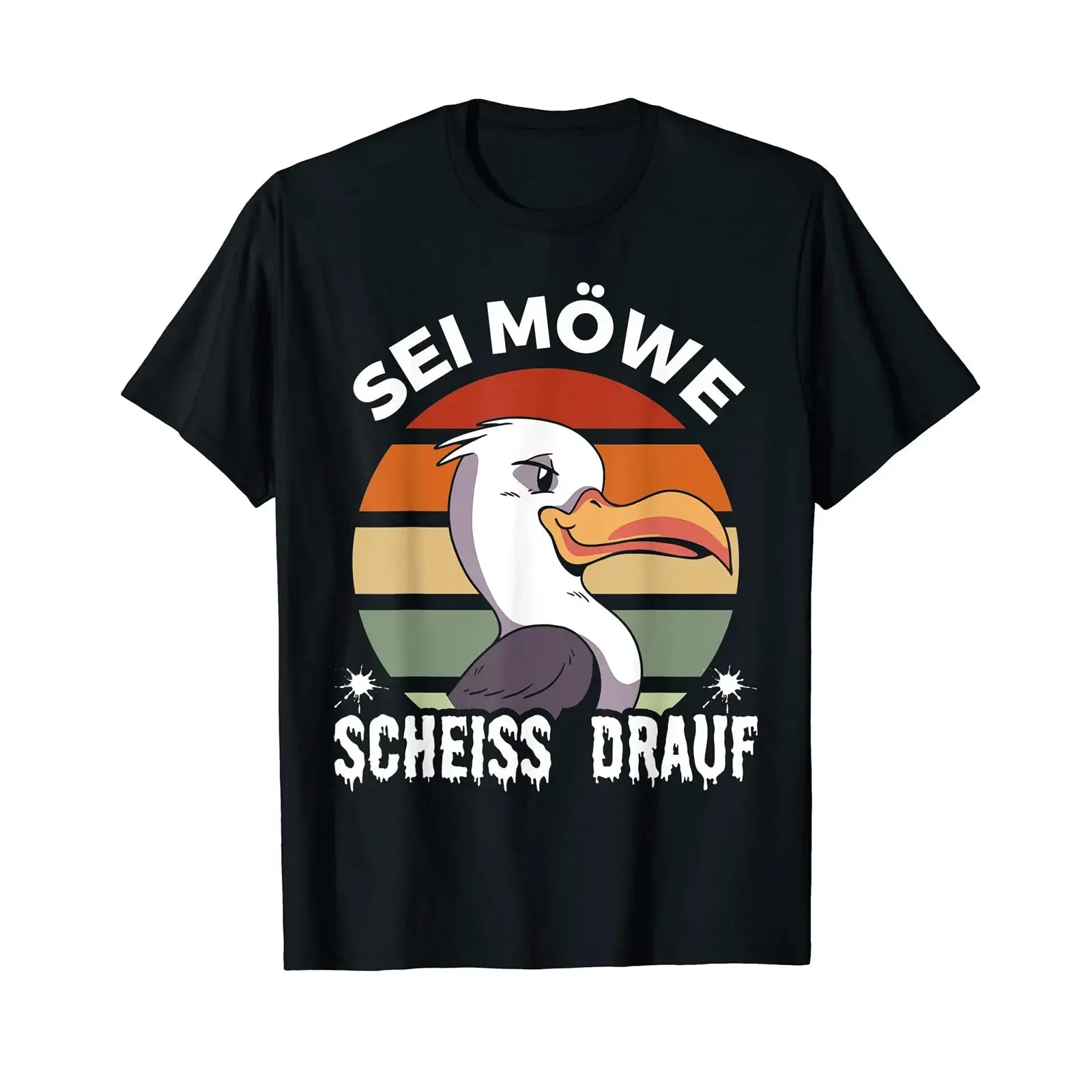 Sei Möwe Scheiss drauf Funny Seagulls Sarcasm Saying T Shirt black s vintage Washed Casual Soft homme Breathable fashion