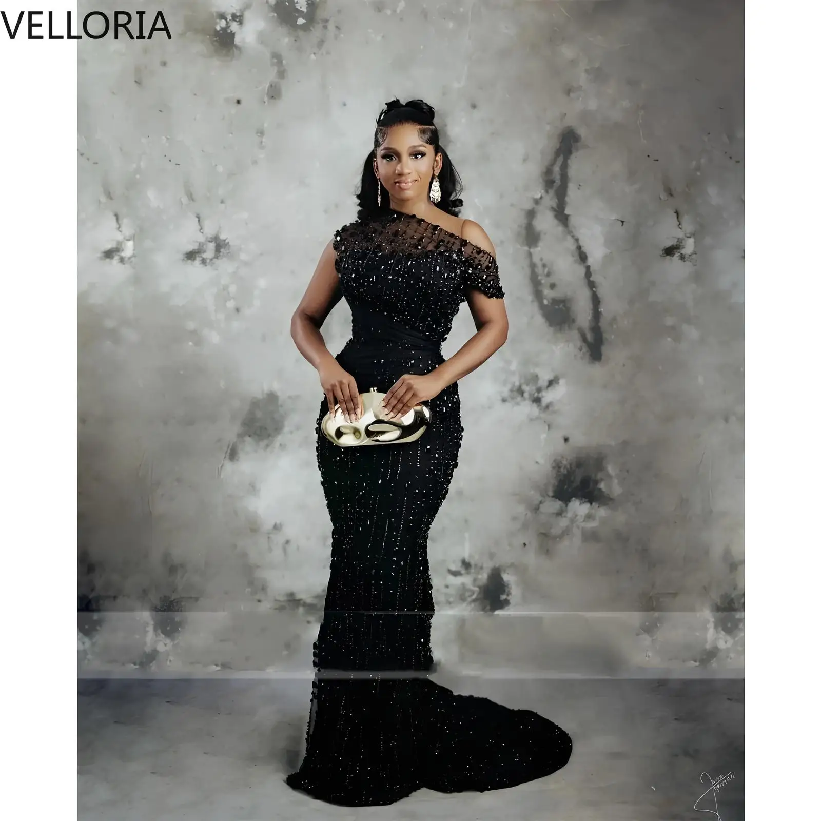 

Black Mermaid Evening Gowns One Shoulder Beaded Prom Dresses Long Women Party Wedding Guest Robe De Soiree Vestidos Customized