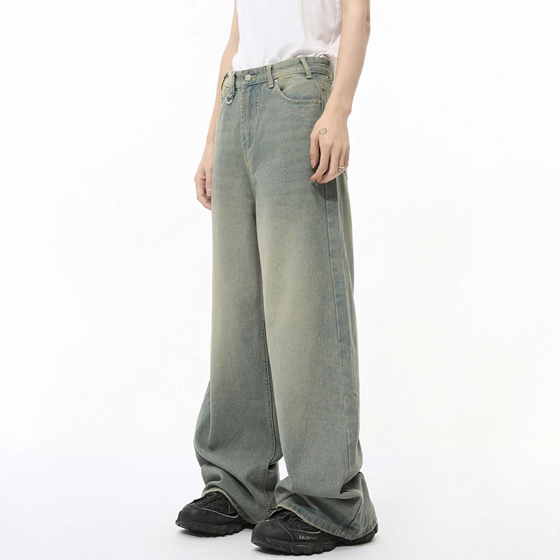 IEFB 2024 Autumn Men Denim Pants Straight Droop Vintage Loose Bottom Straight Wide Leg Casual Male Trousers Korean Style 9C1519